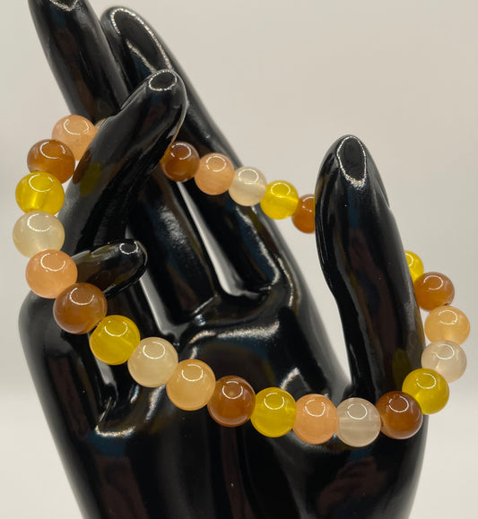 Fall colors 8mm glass bead stretch bracelet. 7”