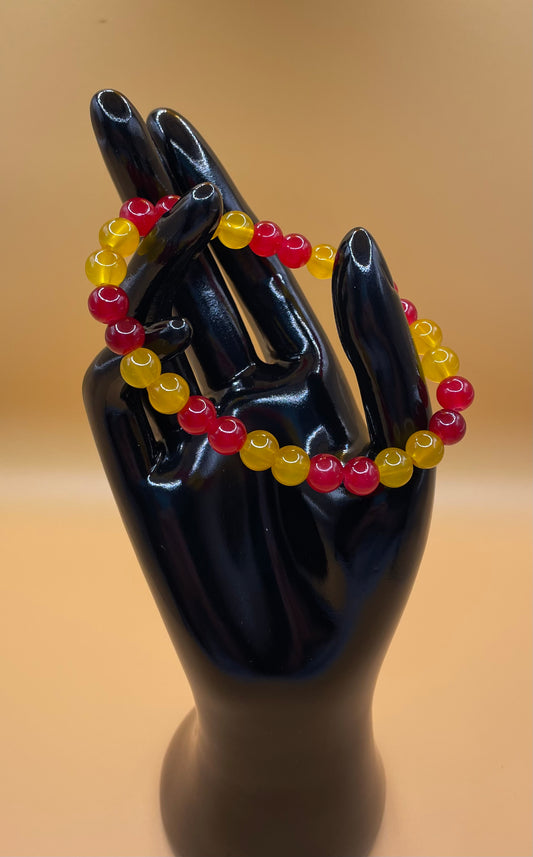 7.5” Red & Yellow Glass Bead Stretch Bracelet